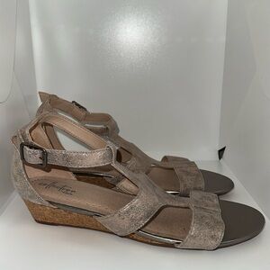 Clarks Beige Strappy Wedge Sandals